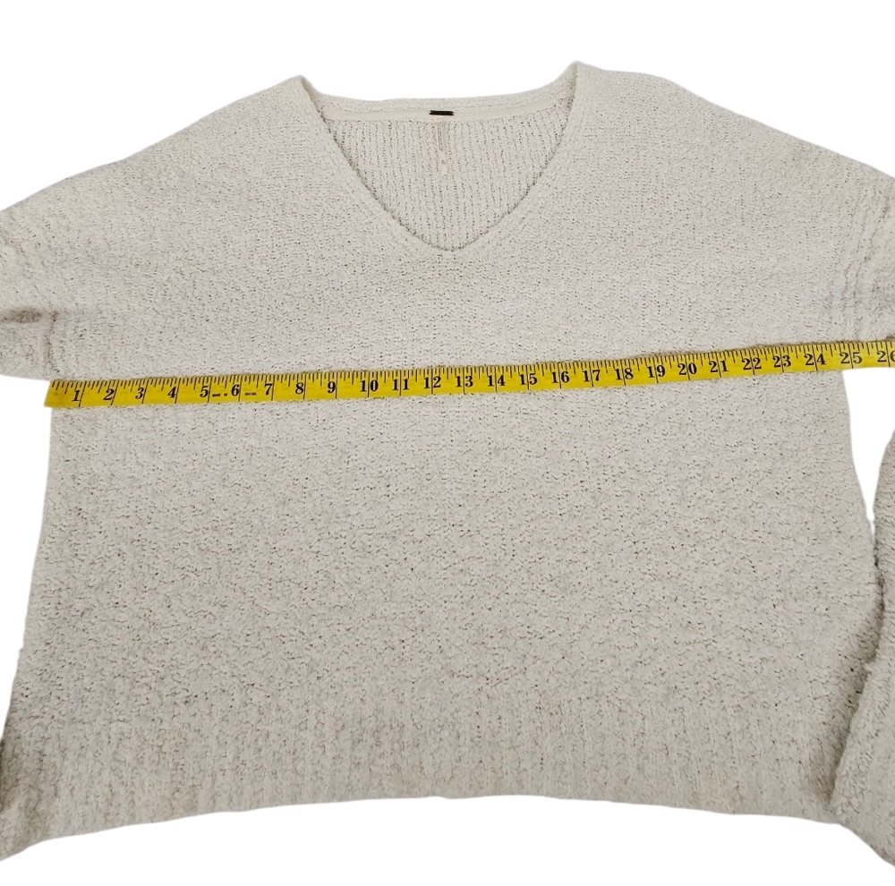 Free People Popcorn Cotton V-Neck Sweater In White Size XL - Picture 11 of 11